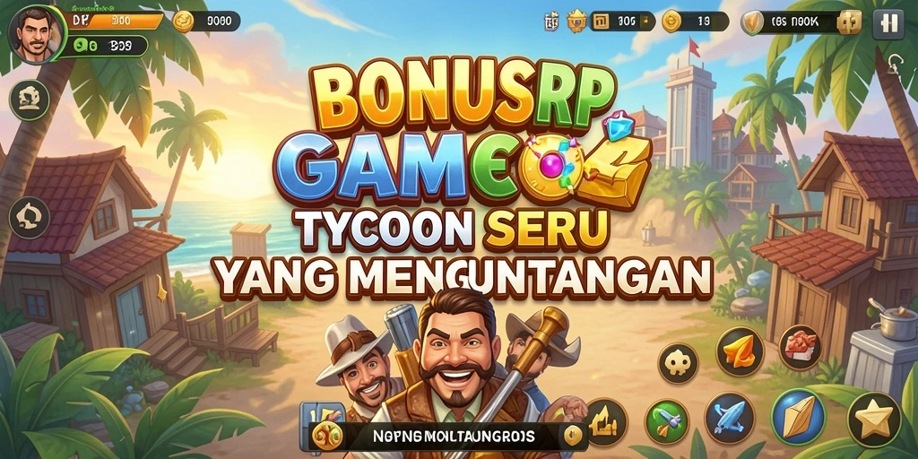Tampilan utama game BONUSRP dengan berbagai elemen manajemen bisnis.