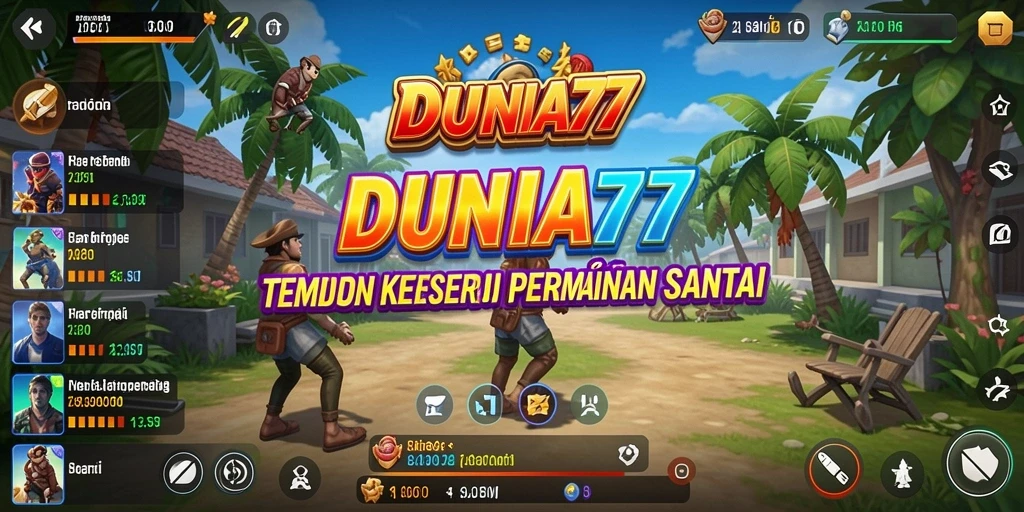 Screenshot DUNIA77 menunjukkan gameplay seru dan warna-warni.